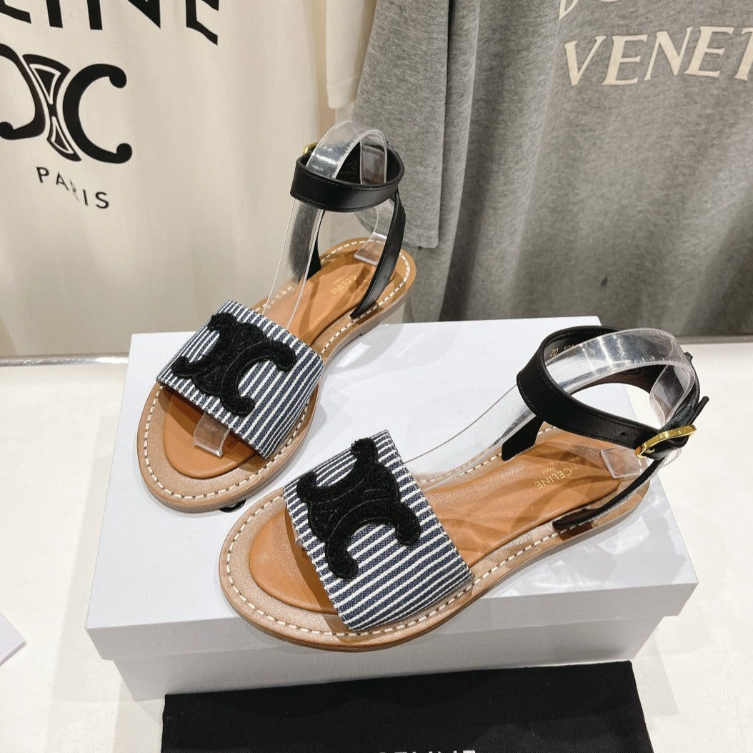 LYMPIA SANDAL IN TRIOMPHE MACCRAM¨¦ COTTON & CALFSKIN BLACK/NAVY