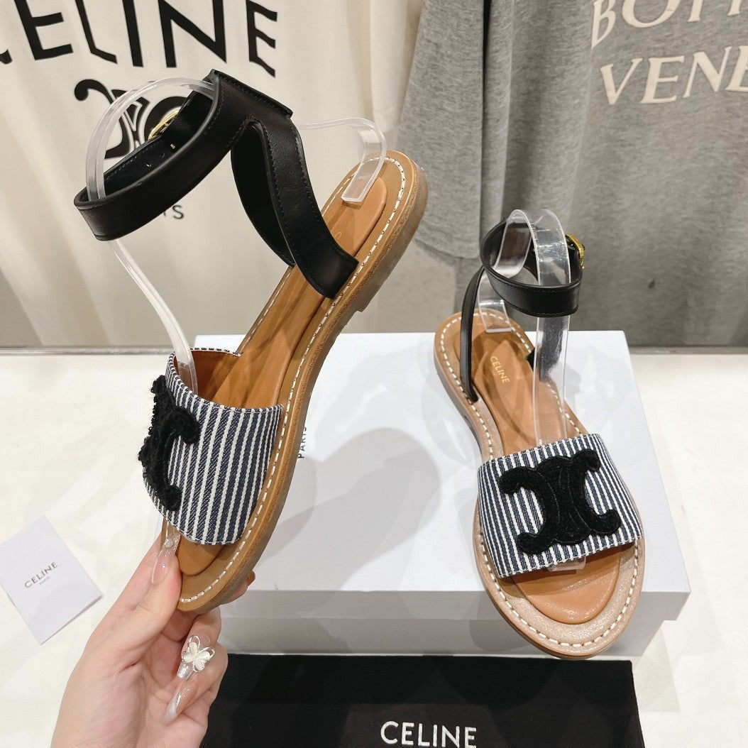 LYMPIA SANDAL IN TRIOMPHE MACCRAM¨¦ COTTON & CALFSKIN BLACK/NAVY