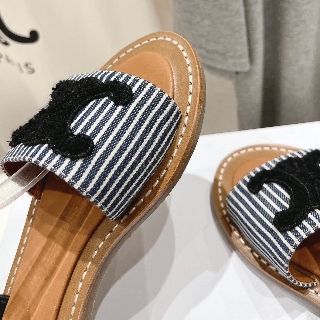 LYMPIA SANDAL IN TRIOMPHE MACCRAM¨¦ COTTON & CALFSKIN BLACK/NAVY
