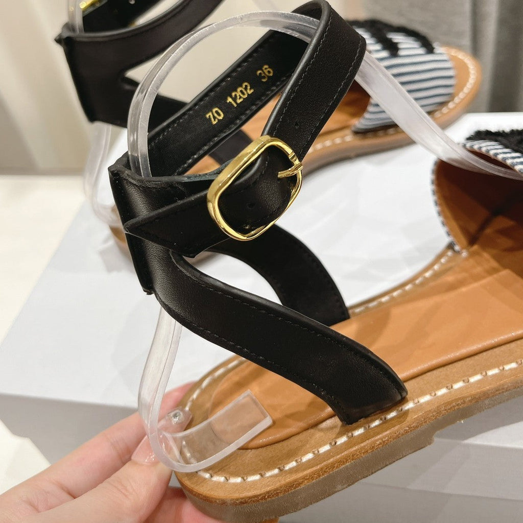 LYMPIA SANDAL IN TRIOMPHE MACCRAM¨¦ COTTON & CALFSKIN BLACK/NAVY