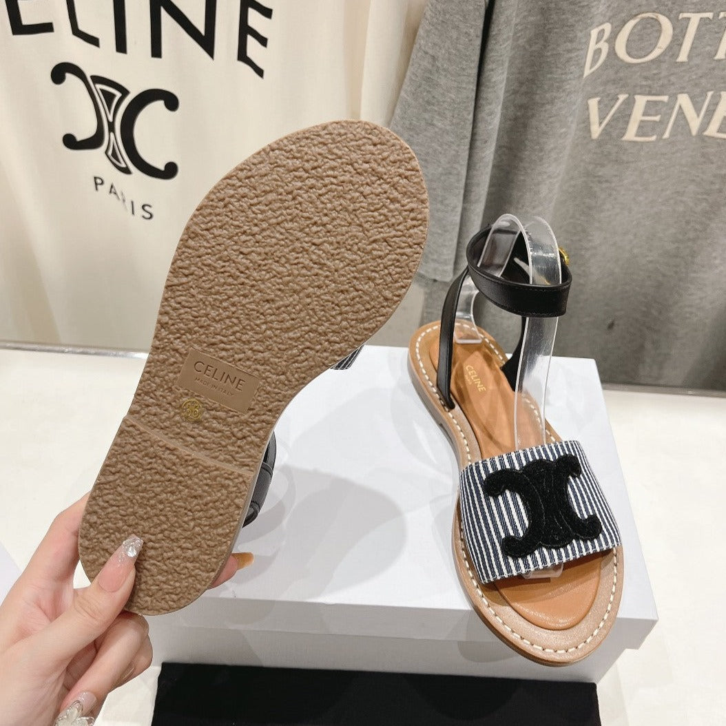 LYMPIA SANDAL IN TRIOMPHE MACCRAM¨¦ COTTON & CALFSKIN BLACK/NAVY
