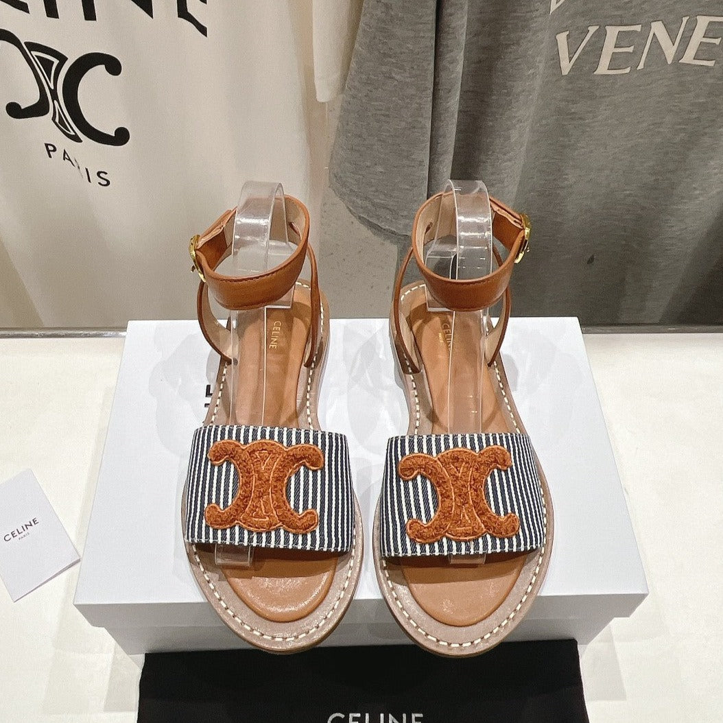 LYMPIA SANDAL IN TRIOMPHE MACCRAM¨¦ COTTON & CALFSKIN BRONZE BROWN/NAVY