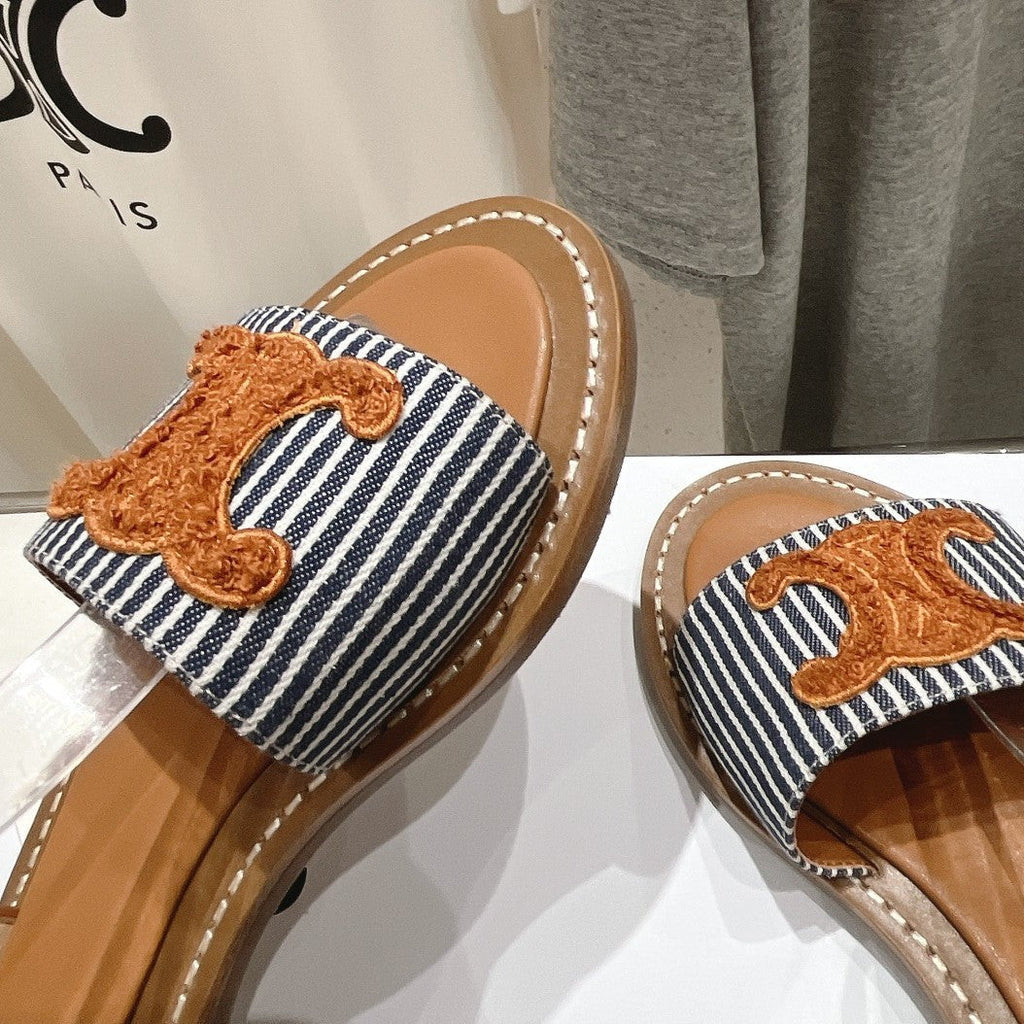 LYMPIA SANDAL IN TRIOMPHE MACCRAM¨¦ COTTON & CALFSKIN BRONZE BROWN/NAVY