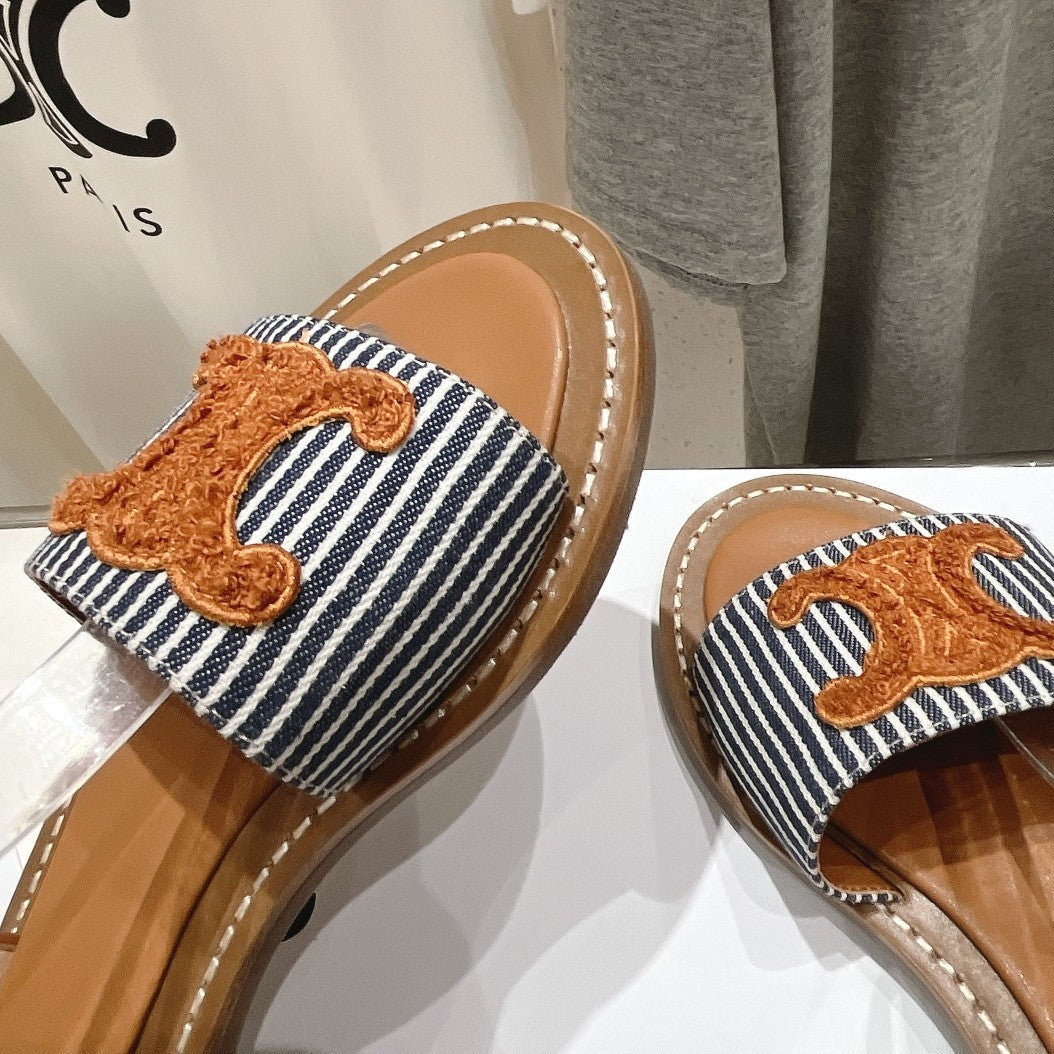 LYMPIA SANDAL IN TRIOMPHE MACCRAM¨¦ COTTON & CALFSKIN BRONZE BROWN/NAVY