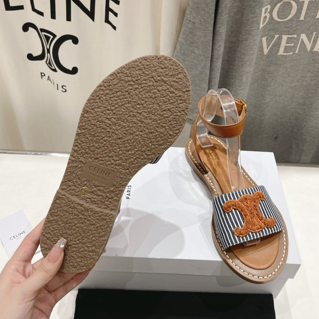 LYMPIA SANDAL IN TRIOMPHE MACCRAM¨¦ COTTON & CALFSKIN BRONZE BROWN/NAVY