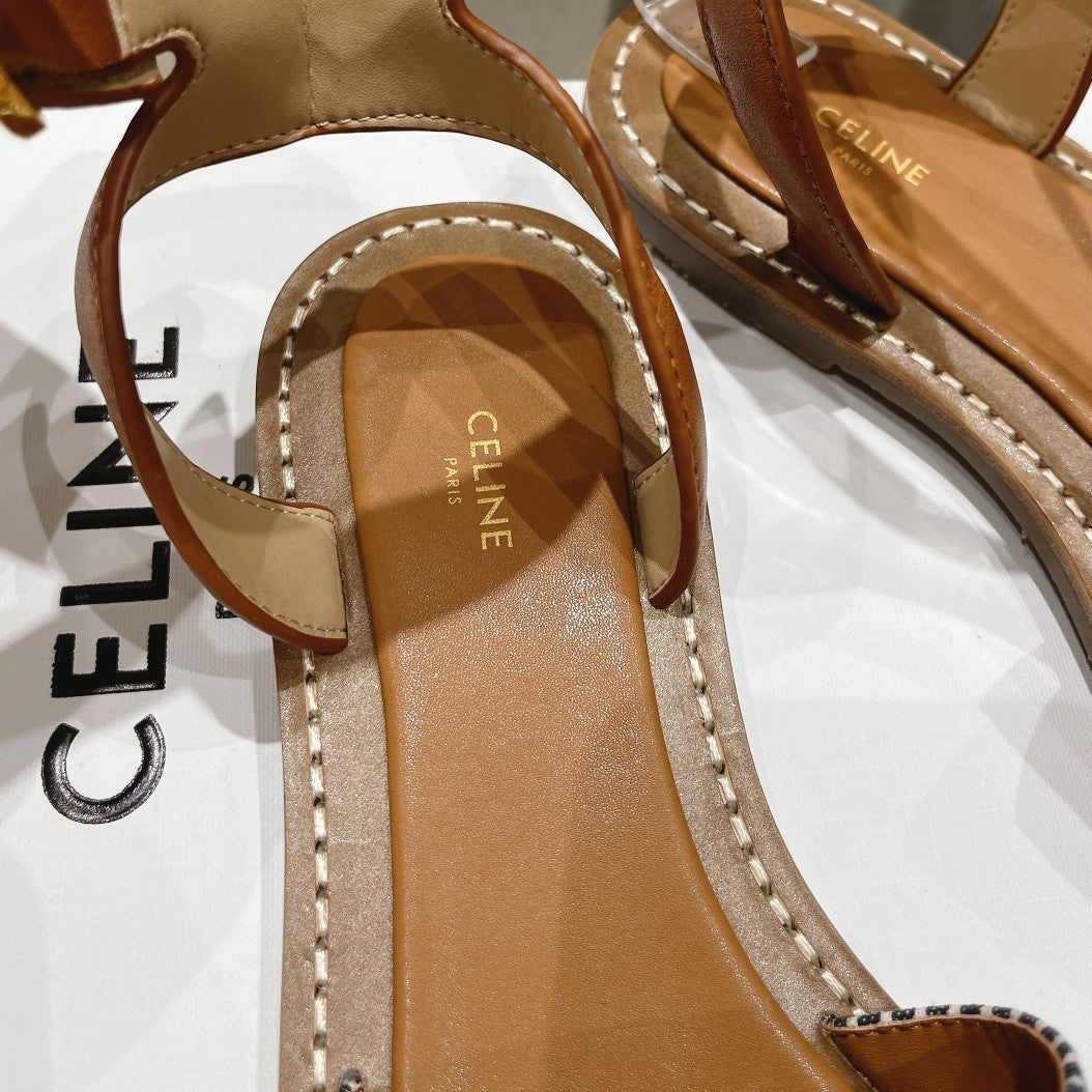 LYMPIA SANDAL IN TRIOMPHE MACCRAM¨¦ COTTON & CALFSKIN BRONZE BROWN/NAVY