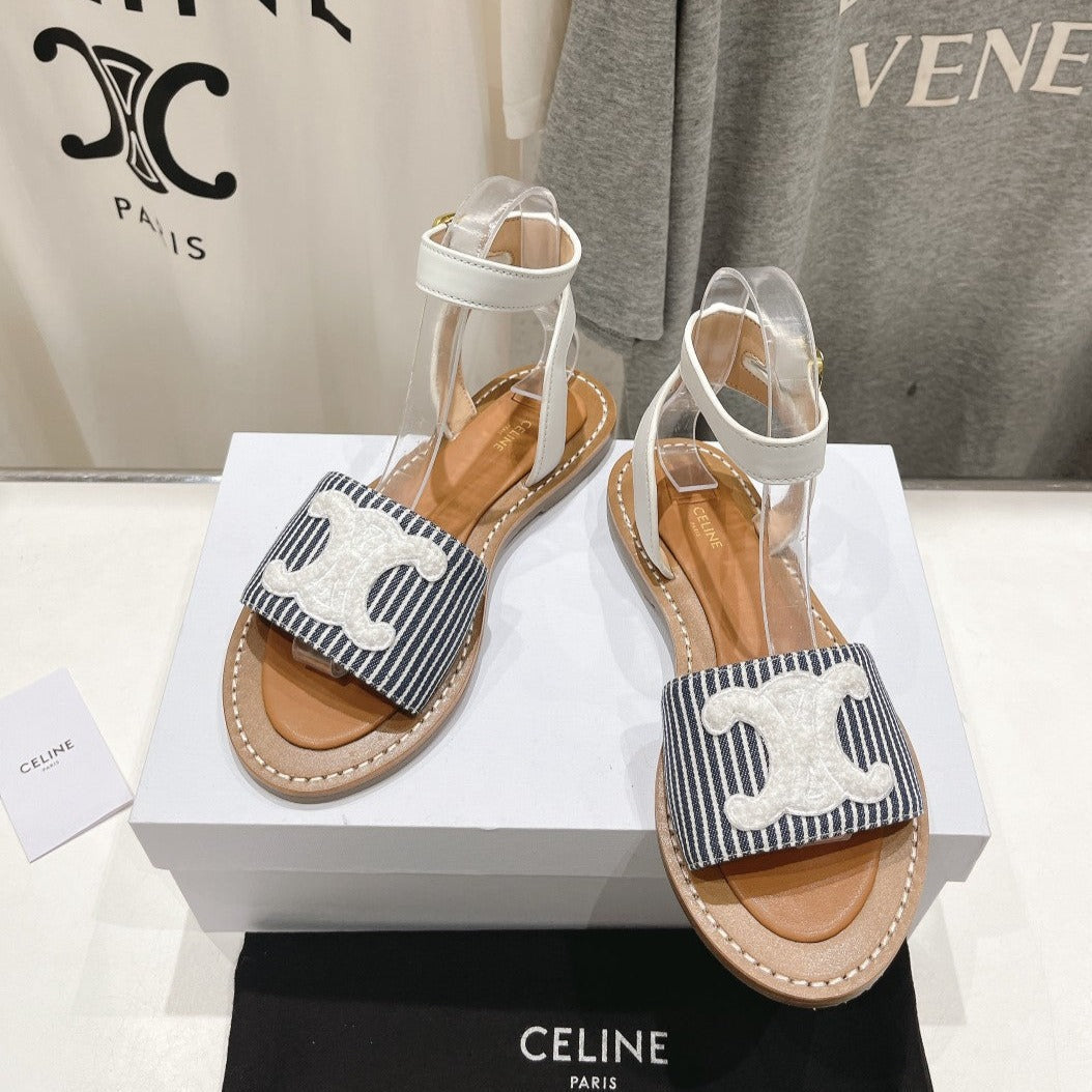 LYMPIA SANDAL IN TRIOMPHE MACCRAM¨¦ COTTON & CALFSKIN OFF WHITE / NAVY