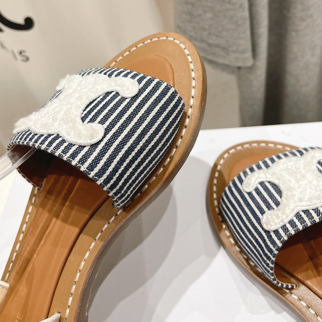 LYMPIA SANDAL IN TRIOMPHE MACCRAM¨¦ COTTON & CALFSKIN OFF WHITE / NAVY
