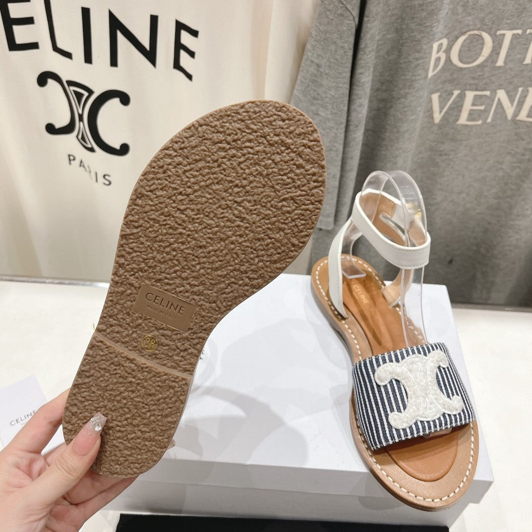 LYMPIA SANDAL IN TRIOMPHE MACCRAM¨¦ COTTON & CALFSKIN OFF WHITE / NAVY