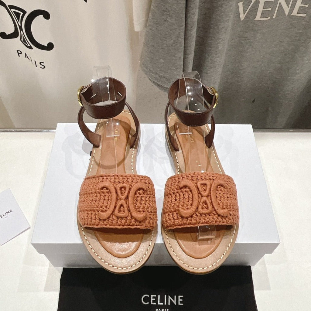 LYMPIA SANDAL IN TRIOMPHE MACCRAM¨¦ COTTON & CALFSKIN BROWN/DARK BROWN