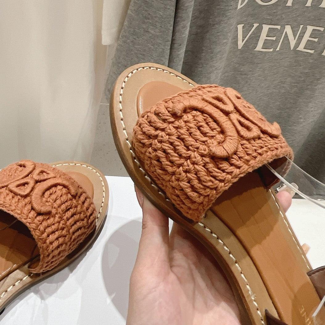 LYMPIA SANDAL IN TRIOMPHE MACCRAM¨¦ COTTON & CALFSKIN BROWN/DARK BROWN