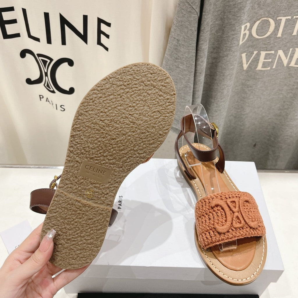 LYMPIA SANDAL IN TRIOMPHE MACCRAM¨¦ COTTON & CALFSKIN BROWN/DARK BROWN