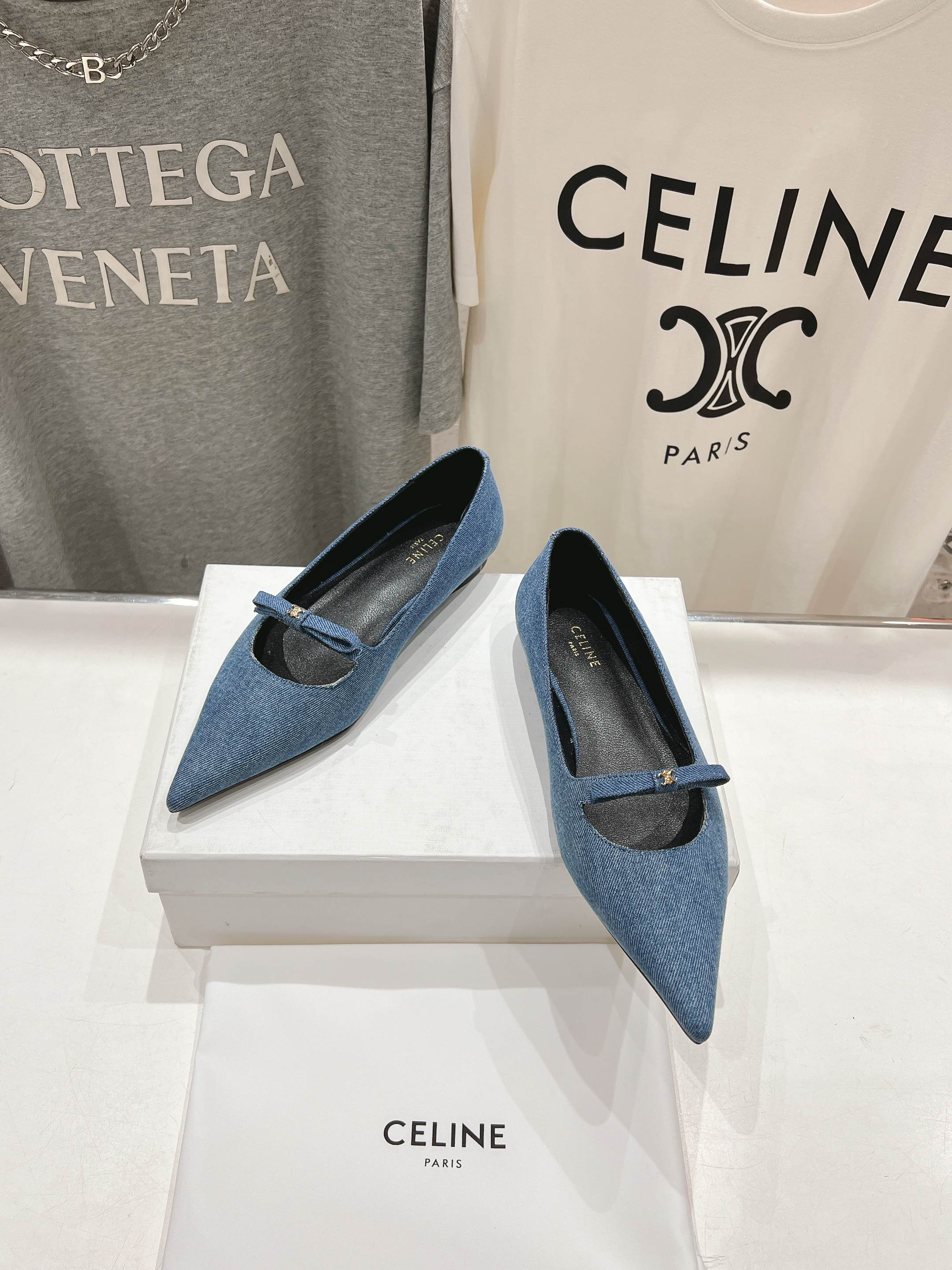SUZY POINTY TOE BALLERINA IN BLUE DENIM