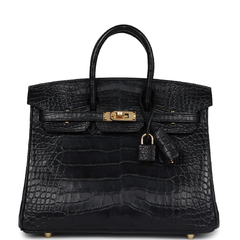 Hermes Birkin 25 Black Matte Alligator Gold Hardware