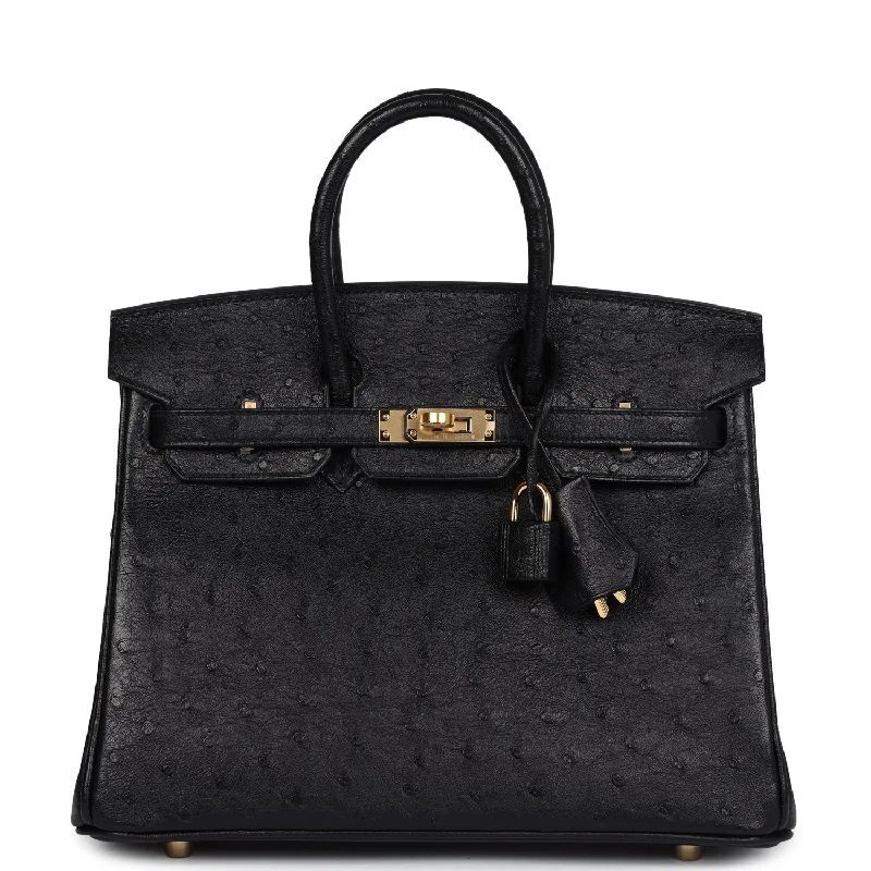 Hermes Birkin 25 Black Ostrich Gold Hardware