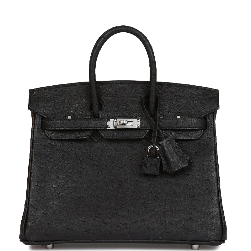 Hermes Birkin 25 Black Ostrich Palladium Hardware