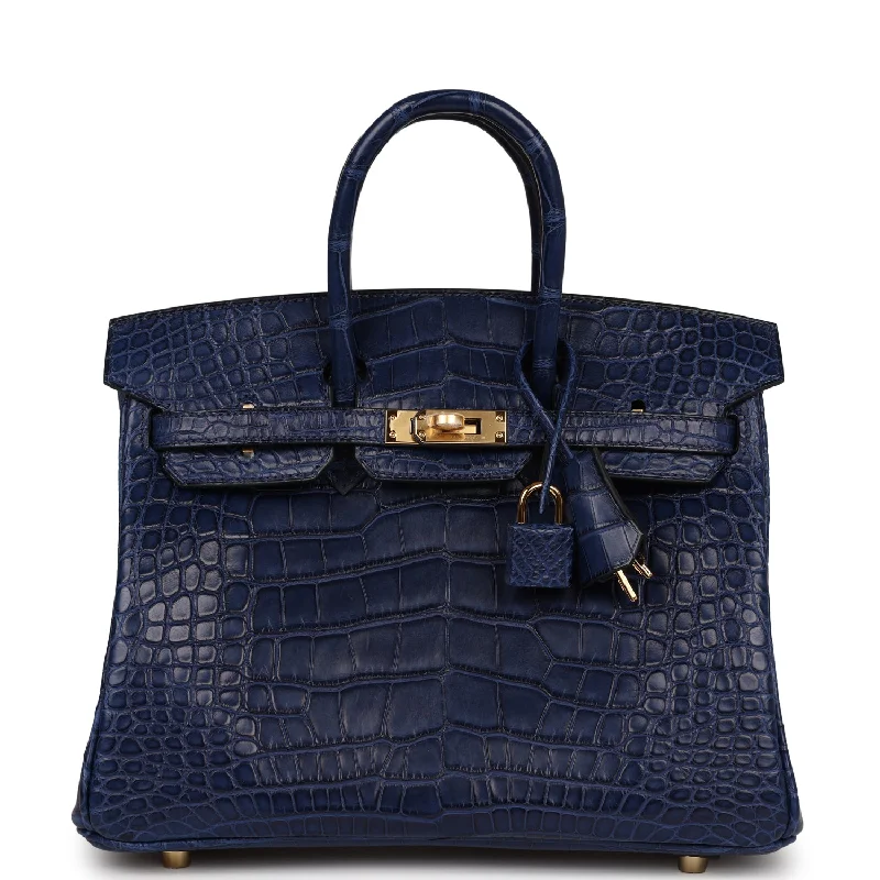 Hermes Birkin 25 Bleu Saphir Matte Alligator Gold Hardware