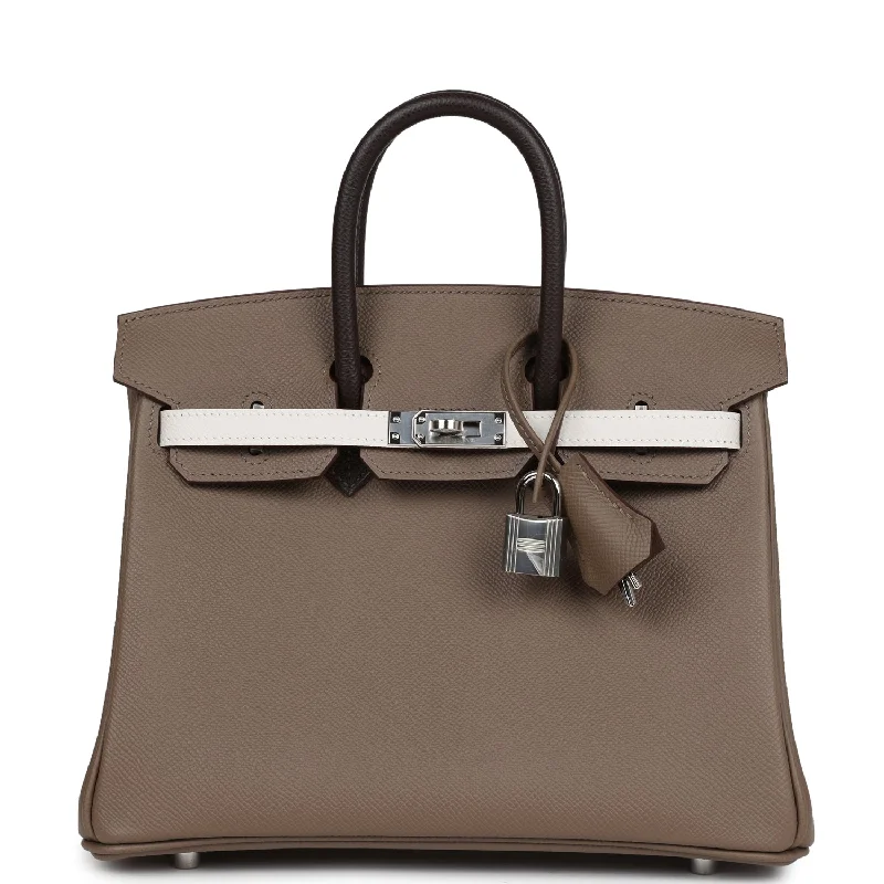 Hermes Birkin 25 Tri-color Etoupe, Ebene and Gris Pale Epsom Palladium Hardware