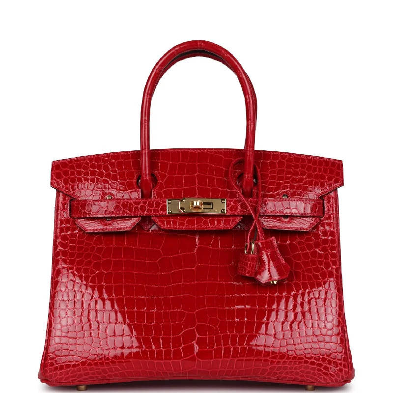 Hermes Birkin 30 Braise Shiny Porosus Crocodile Gold Hardware