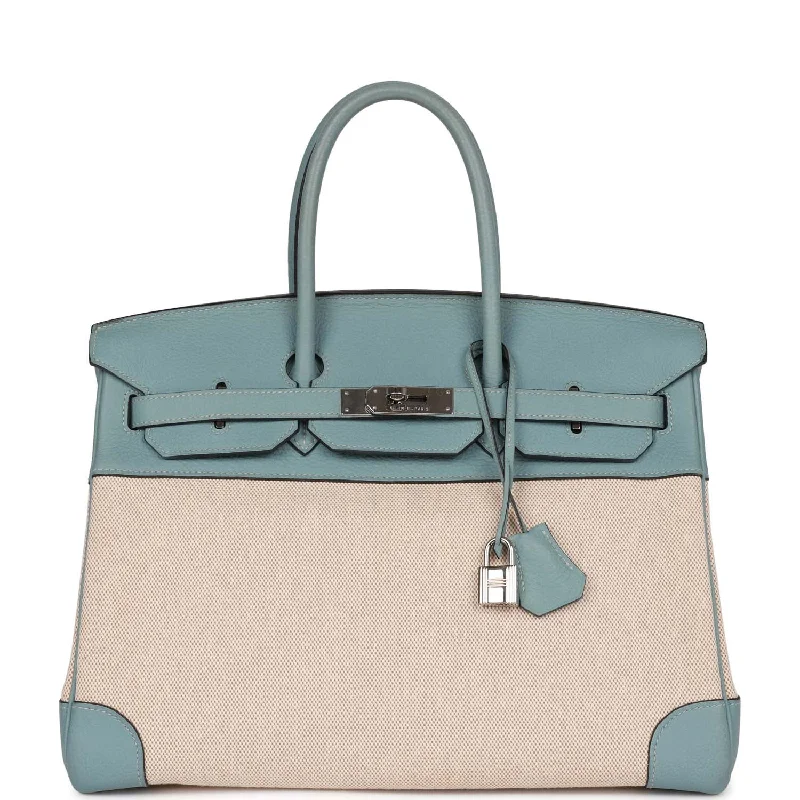  Hermes Birkin 35 Toile H and Ciel Clemence Palladium Hardware