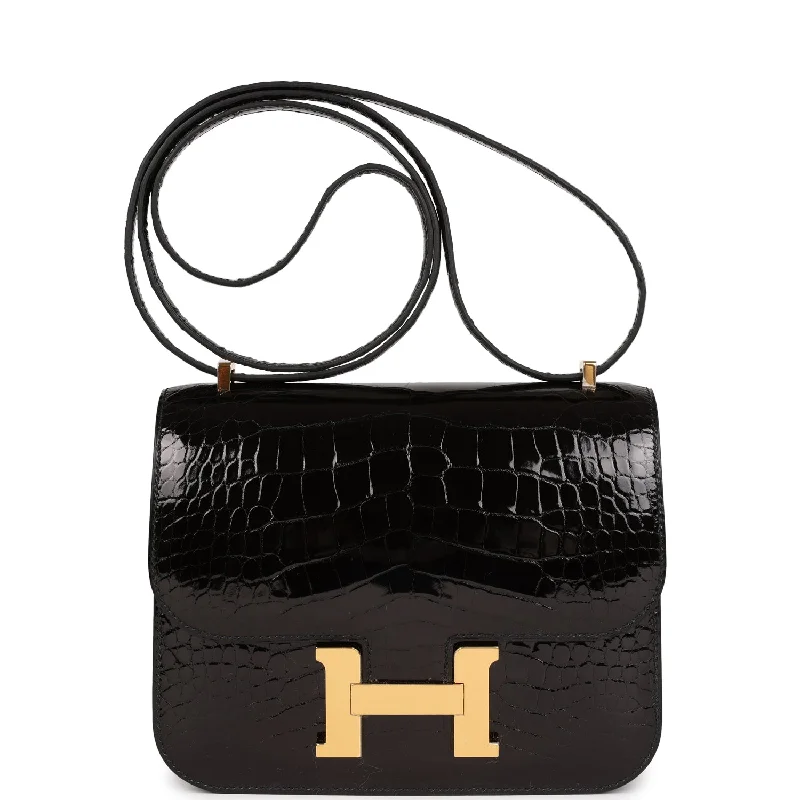 Hermes Constance 18 Black Shiny Alligator Gold Hardware