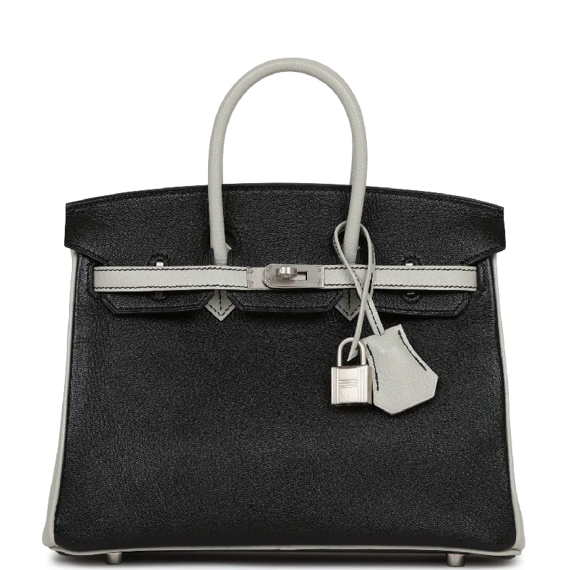 Hermes Special Order (HSS) Birkin 25 Black and Gris Perle Ch?��?��vre Brushed Palladium Hardware