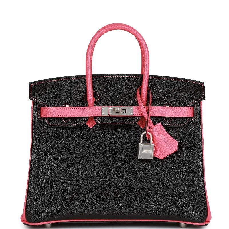 Hermes Special Order (HSS) Birkin 25 Black and Rose Azalee Ch?��?��vre Brushed Palladium Hardware