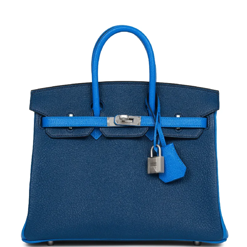 Hermes Special Order (HSS) Birkin 25 Bleu Hydra and Bleu Saphir Ch?��?��vre Brushed Palladium Hardware