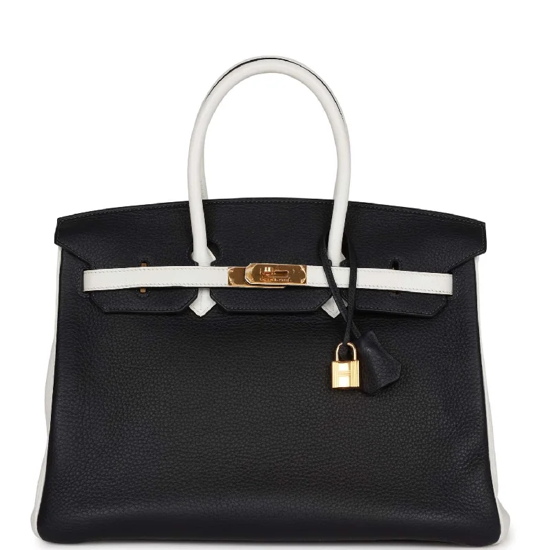  Hermes Special Order (HSS) Birkin 35 Black and White Clemence Gold Hardware