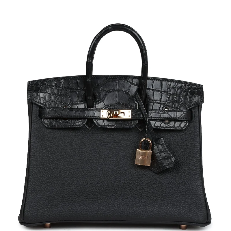  Hermes Birkin 25 Black Matte Alligator and Togo Touch Gold Hardware