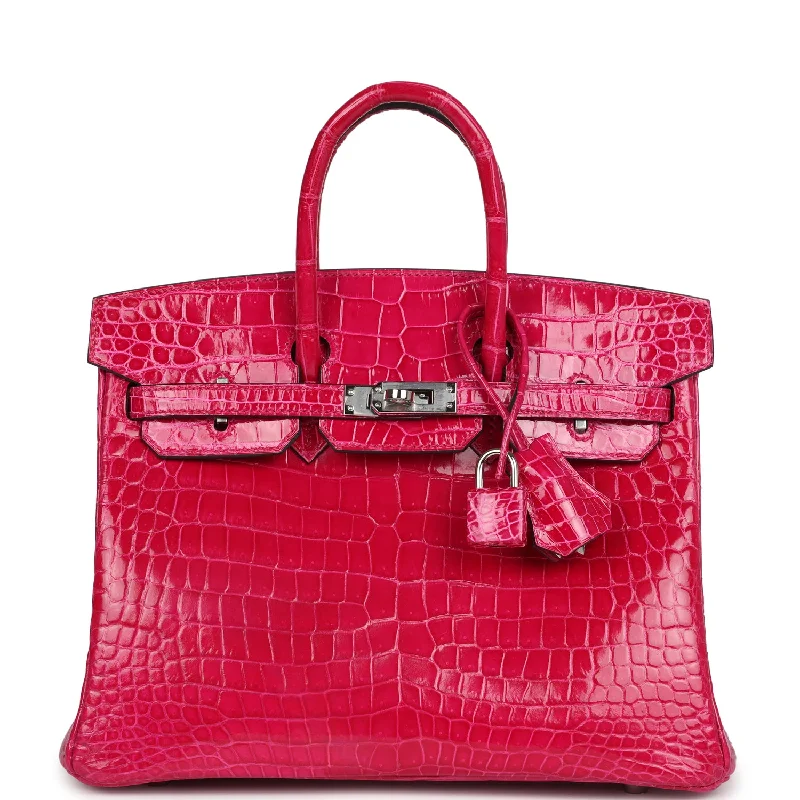  Hermes Birkin 25 Rose Mexico Shiny Porosus Crocodile Palladium Hardware