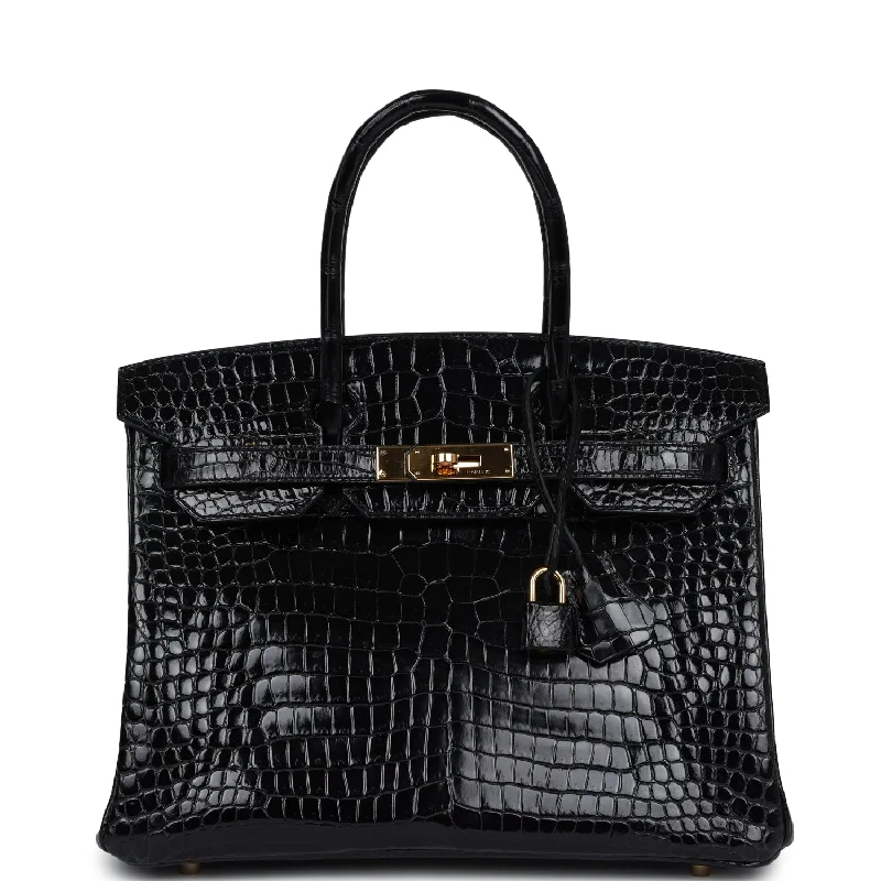  Hermes Birkin 30 Black Shiny Porosus Crocodile Gold Hardware