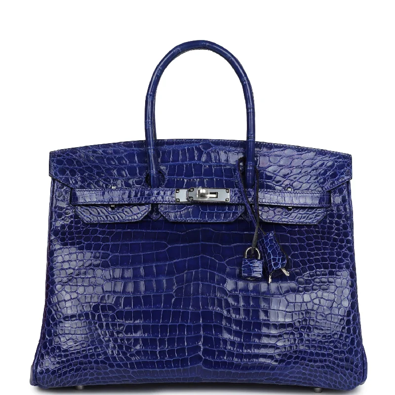  Hermes Birkin 35 Bleu Electric Shiny Porosus Crocodile Palladium Hardware