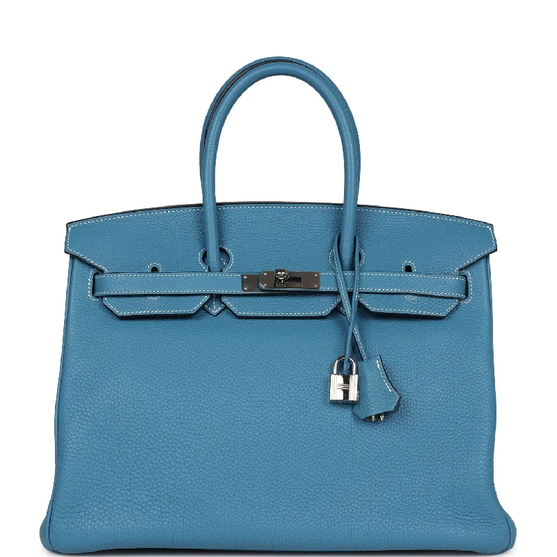  Hermes Birkin 35 Blue Jean Clemence Palladium Hardware