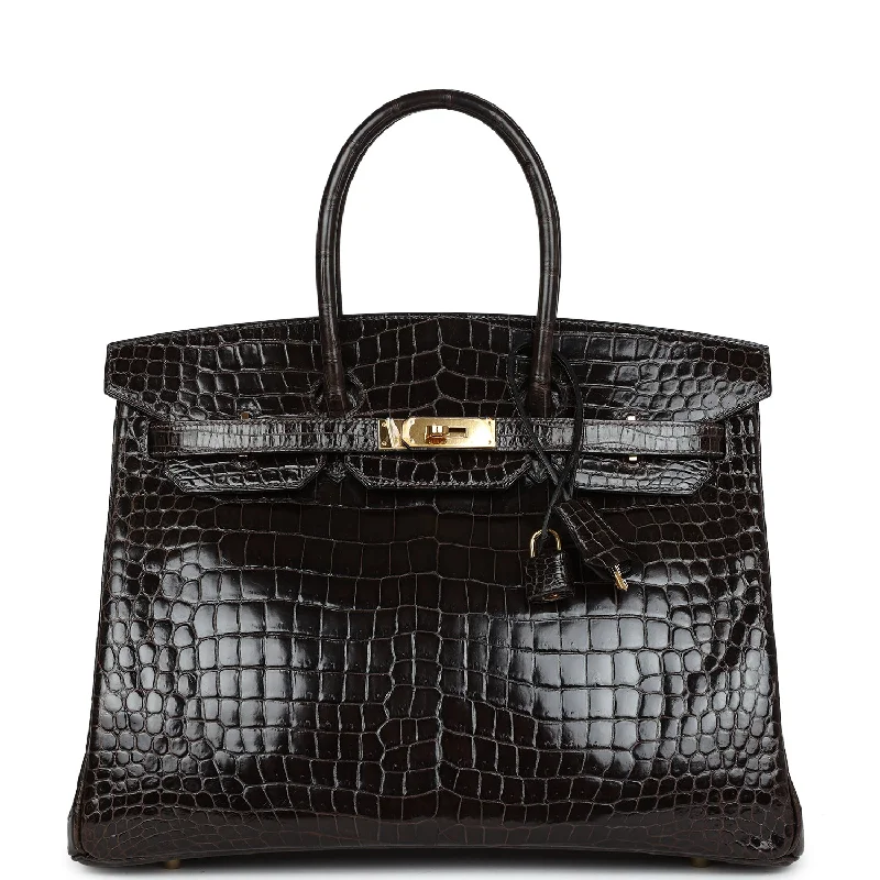  Hermes Birkin 35 Graphite Shiny Porosus Crocodile Gold Hardware