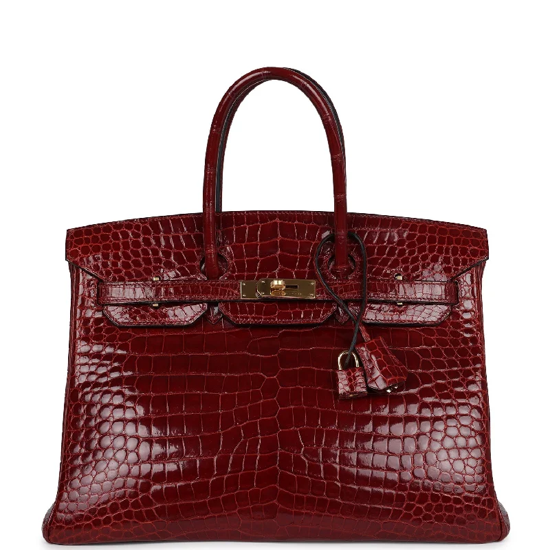  Hermes Birkin 35 Rouge H Shiny Crocodile Porosus Gold Hardware