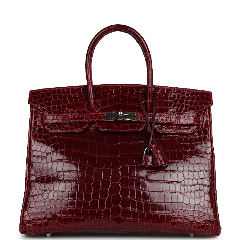  Hermes Birkin 35 Rouge H Shiny Porosus Crocodile Palladium Hardware