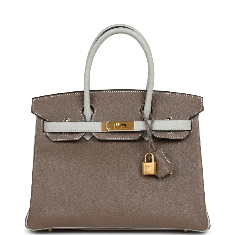  Hermes Special Order (HSS) Birkin 30 Etoupe and Gris Perle Chevre Brushed Gold Hardware