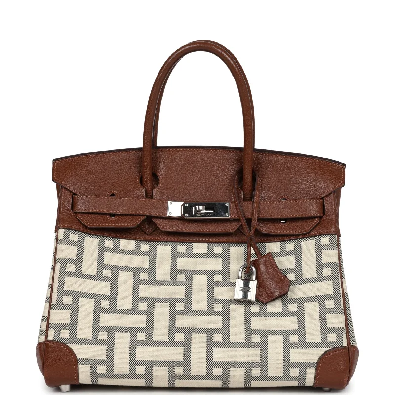  Hermes Birkin 30 Marron D'Inde Buffalo and Mosaique Canvas Palladium Hardware