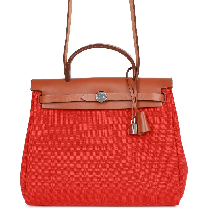 Hermes Herbag Zip PM 31 Capucine Toile H Berline Vache Fauve Hunter Naturel Palladium Hardware