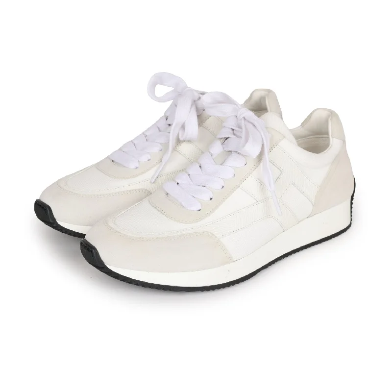 Hermes Boomerang Sneakers White/Gris Perle Epsom/Suede/Canvas