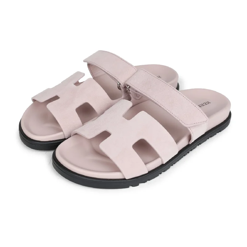 Hermes Chypre Sandals Rose Porcelaine Suede