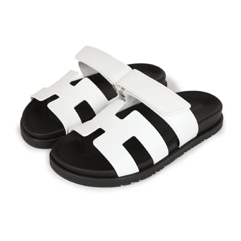 Hermes Chypre Sandals White Calfskin Palladium Hardware