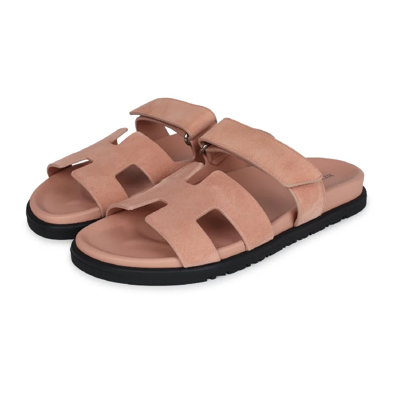 Hermes Chypre Techno Sandal Nude Suede Palladium Hardware