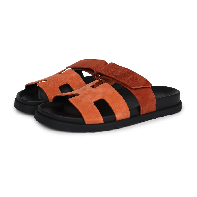 Hermes Chypre Techno Sandal Rose Bois De Santal and Rouge De Turin Suede Palladium Hardware