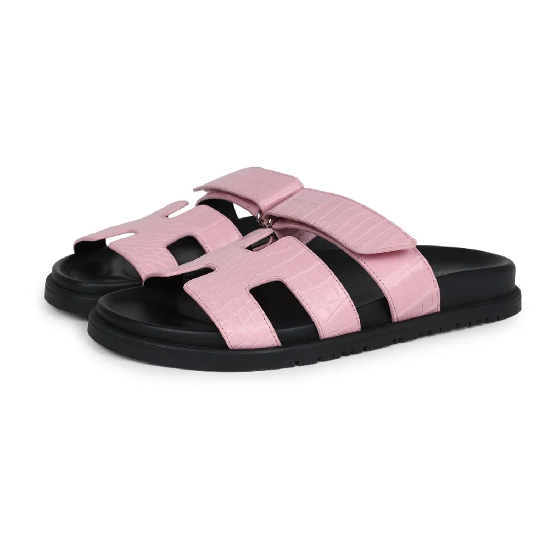 Hermes Chypre Techno Sandals Bubblegum Matte Crocodile Palladium Hardware