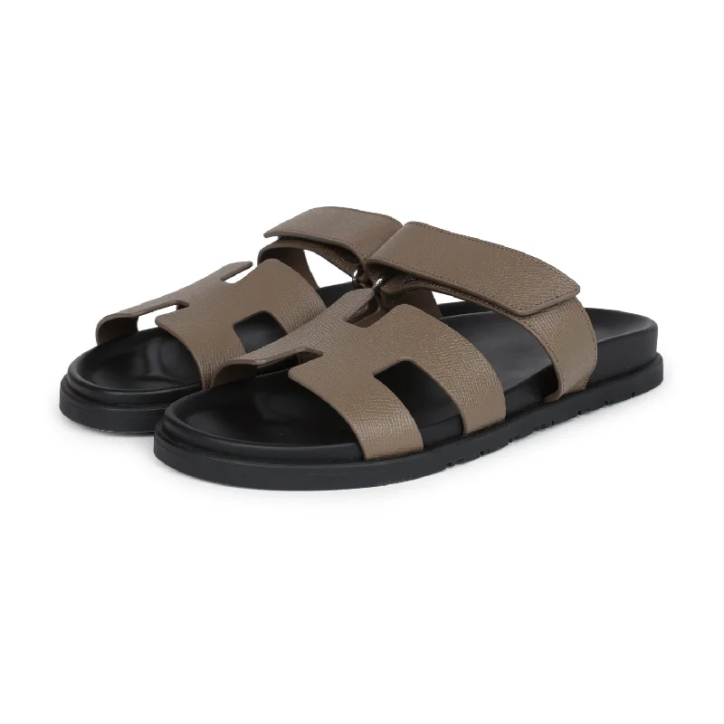 Hermes Chypre Techno Sandals Etoupe Epsom Palladium Hardware