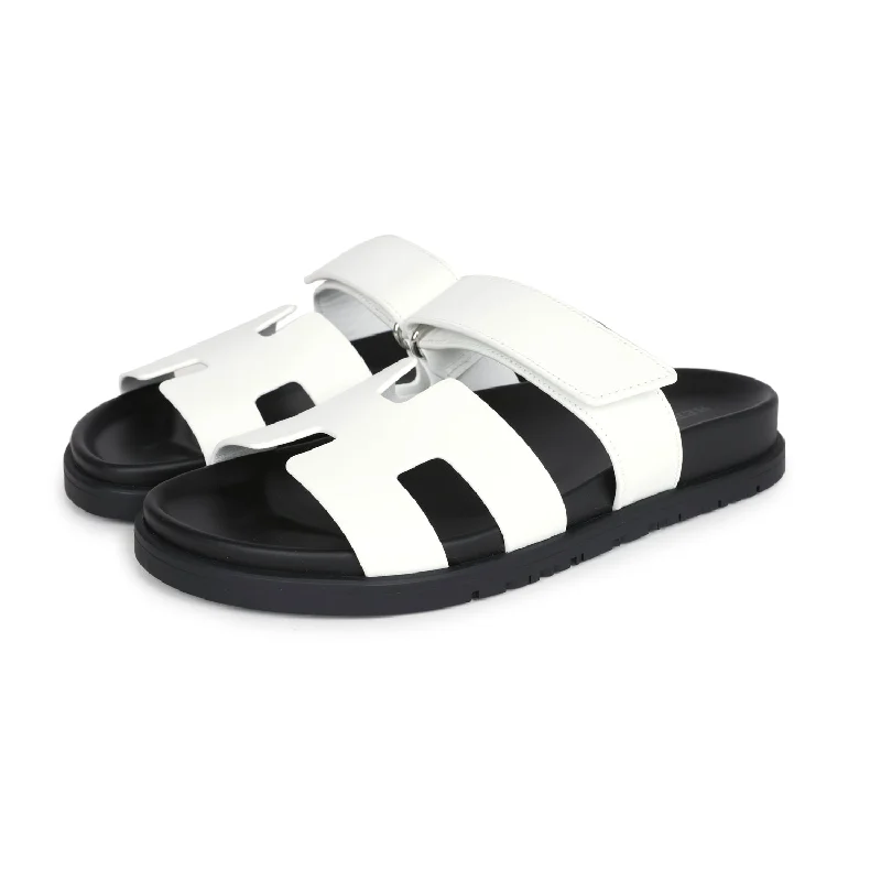 Hermes Chypre Techno Sandals White Calfskin Palladium Hardware