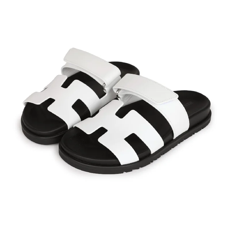 Hermes Chypre Sandals White Palladium Hardware