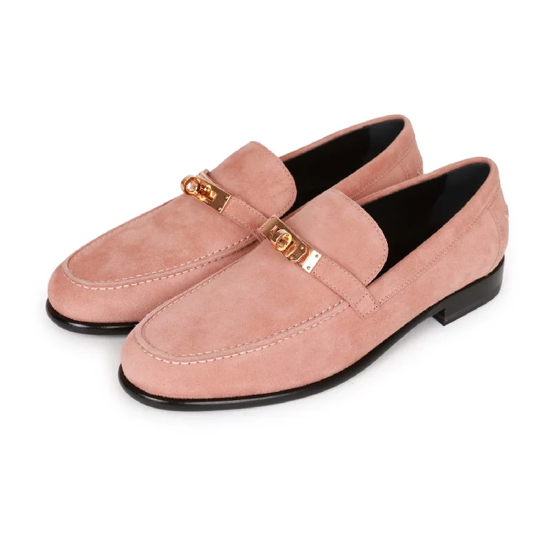 Hermes Destin Loafer Rose Aube Suede Rose Gold Hardware